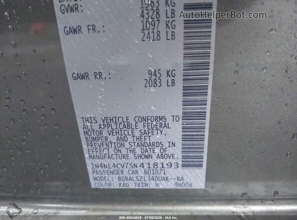 1N4BL4CV7SN418193 2025 NISSAN ALTIMA Gray ძრავის განყოფილების ხედი