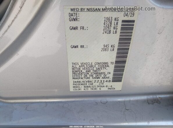 1N4BL4CV8KC223148 2019 NISSAN ALTIMA Серебряный Вид подкапотного пространства