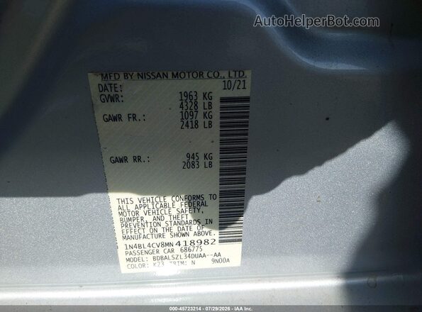 1N4BL4CV8MN418982 2021 NISSAN ALTIMA Silver Widok komory silnika