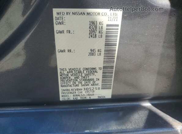 1N4BL4CV8NN305258 2022 NISSAN ALTIMA Silver Вид підкапотного простору
