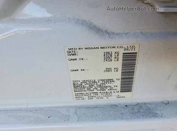 1N4BL4CV9MN406419 2021 NISSAN ALTIMA Белый Вид подкапотного пространства