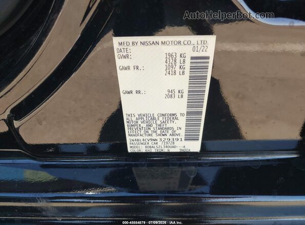 1N4BL4CV9NN329391 2022 NISSAN ALTIMA Black Вид підкапотного простору