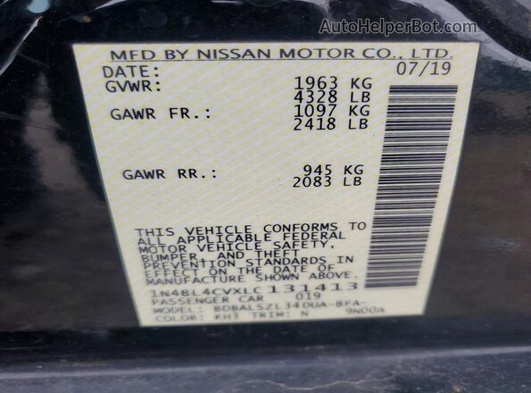 1N4BL4CVXLC131413 2020 NISSAN ALTIMA Black Շարժիչի բաժամունքի տեսք