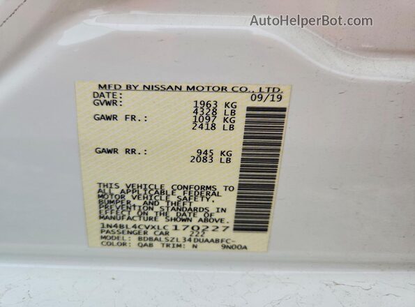 1N4BL4CVXLC170227 2020 NISSAN ALTIMA White Вид підкапотного простору
