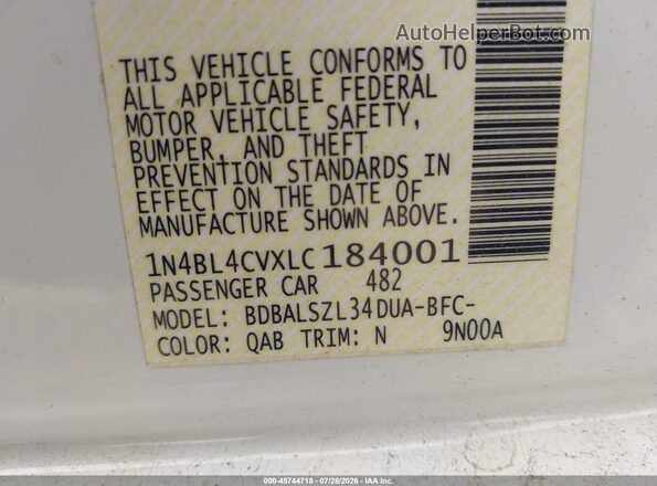 1N4BL4CVXLC184001 2020 NISSAN ALTIMA White Вид підкапотного простору