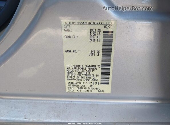 1N4BL4CVXLC232838 2020 NISSAN ALTIMA Silver Engine compartment view