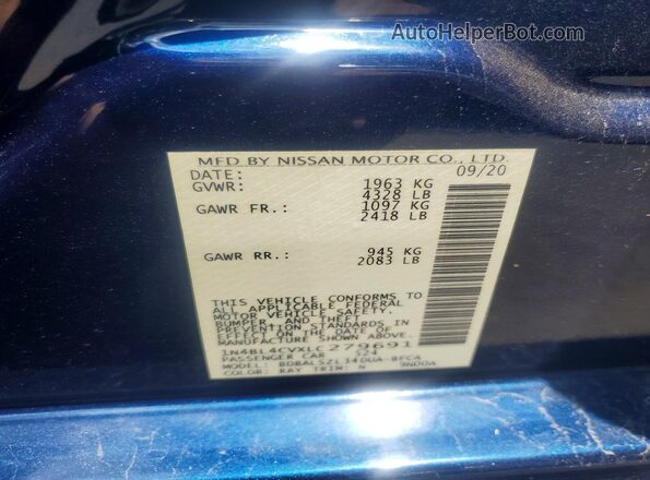 1N4BL4CVXLC279691 2020 NISSAN ALTIMA Blue Вид підкапотного простору