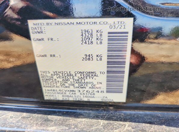 1N4BL4CVXMN376248 2021 NISSAN ALTIMA Черный Вид подкапотного пространства