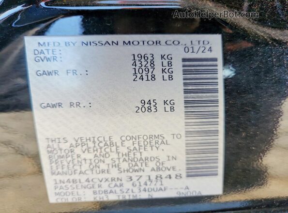 1N4BL4CVXRN371848 2024 NISSAN ALTIMA Black Widok komory silnika