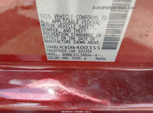 1N4BL4CW1RN400355 2024 NISSAN ALTIMA Red Вид підкапотного простору