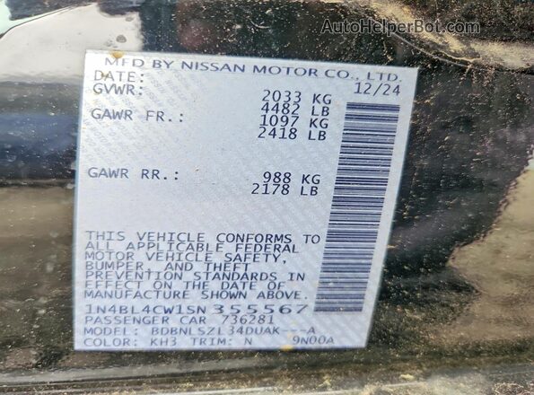 1N4BL4CW1SN355567 2025 NISSAN ALTIMA Black Вид підкапотного простору