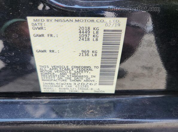 1N4BL4CW2KN320262 2019 NISSAN ALTIMA Black ძრავის განყოფილების ხედი