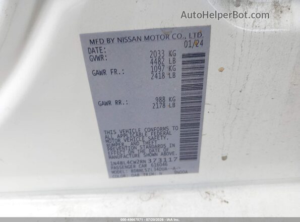 1N4BL4CW2RN373117 2024 NISSAN ALTIMA Белый Вид подкапотного пространства