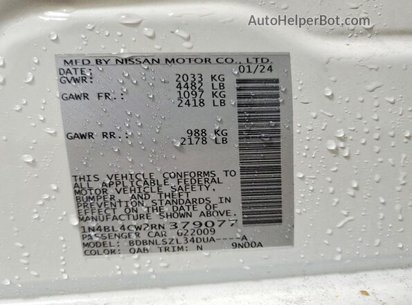 1N4BL4CW2RN379077 2024 NISSAN ALTIMA White ძრავის განყოფილების ხედი