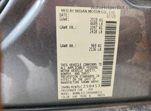 1N4BL4CW3LC259453 2020 NISSAN ALTIMA Silver Вид підкапотного простору