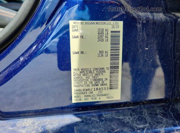 1N4BL4CW4LC184553 2020 NISSAN ALTIMA Blue VIN կոդի պիտակի տեսք
