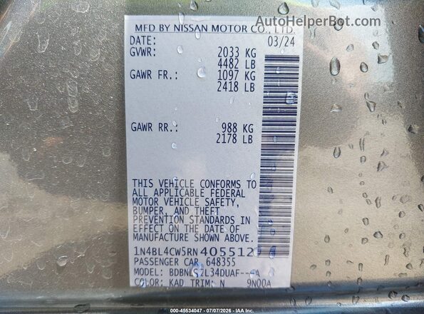 1N4BL4CW5RN405512 2024 NISSAN ALTIMA Gray Engine compartment view