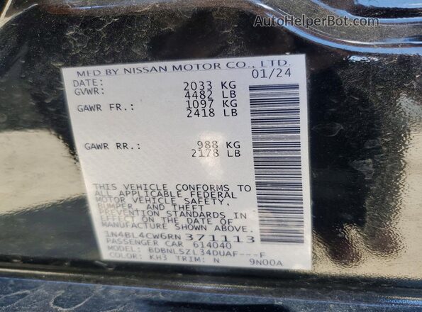 1N4BL4CW6RN371113 2024 NISSAN ALTIMA Black VIN կոդի պիտակի տեսք