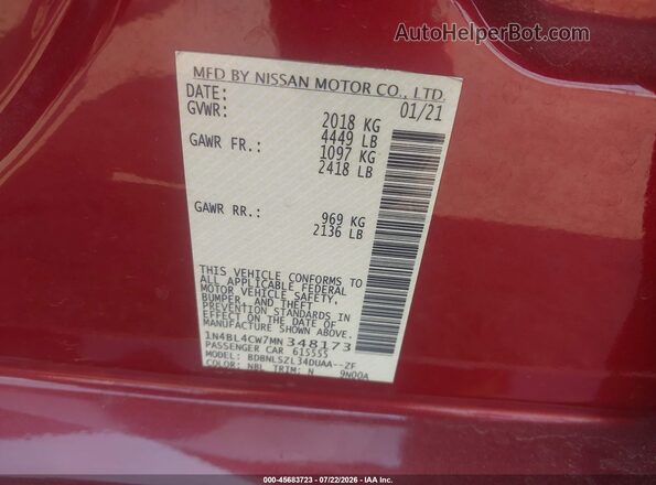 1N4BL4CW7MN348173 2021 NISSAN ALTIMA Red Engine compartment view