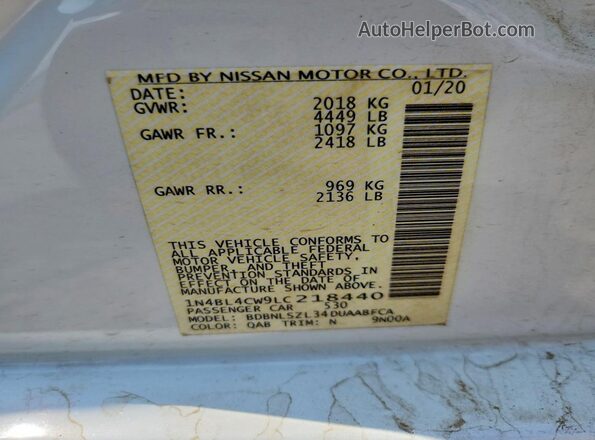 1N4BL4CW9LC218440 2020 NISSAN ALTIMA White Engine compartment view