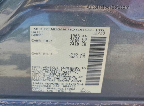 1N4BL4DV0MN336954 2021 NISSAN ALTIMA Gray VIN sticker view