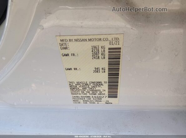 1N4BL4DV0MN346027 2021 NISSAN ALTIMA White Շարժիչի բաժամունքի տեսք