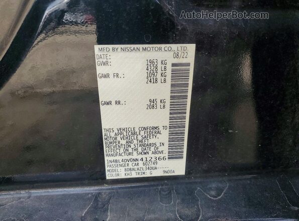 1N4BL4DV0NN412366 2022 NISSAN ALTIMA Black Շարժիչի բաժամունքի տեսք