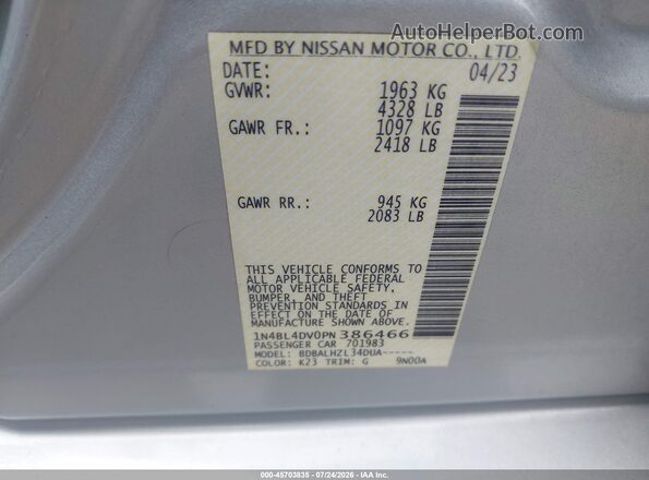 1N4BL4DV0PN386466 2023 NISSAN ALTIMA Gray Widok komory silnika