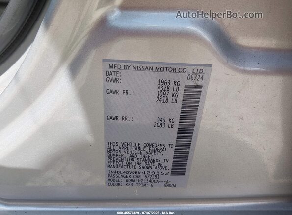 1N4BL4DV0RN429352 2024 NISSAN ALTIMA Silver Engine compartment view
