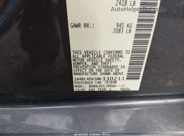 1N4BL4DV1MN330211 2021 NISSAN ALTIMA Серый Вид подкапотного пространства