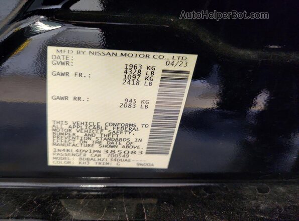 1N4BL4DV1PN385083 2023 NISSAN ALTIMA Black Вид наклейки з VIN-кодом