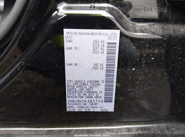 1N4BL4DV1SN385724 2025 NISSAN ALTIMA Черный Вид подкапотного пространства