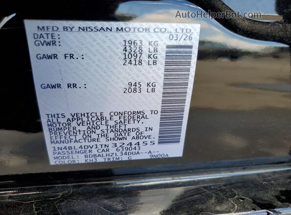 1N4BL4DV1TN324455 2026 NISSAN ALTIMA Black VIN կոդի պիտակի տեսք