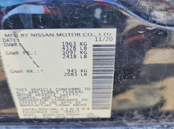1N4BL4DV2MN316334 2021 NISSAN ALTIMA Charcoal Вид підкапотного простору