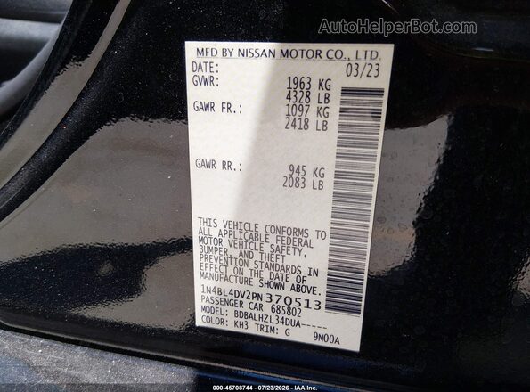 1N4BL4DV2PN370513 2023 NISSAN ALTIMA Black Engine compartment view