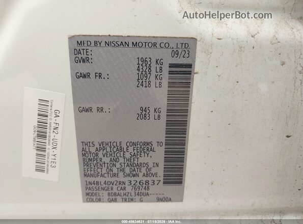 1N4BL4DV2RN326837 2024 NISSAN ALTIMA Белый Вид подкапотного пространства