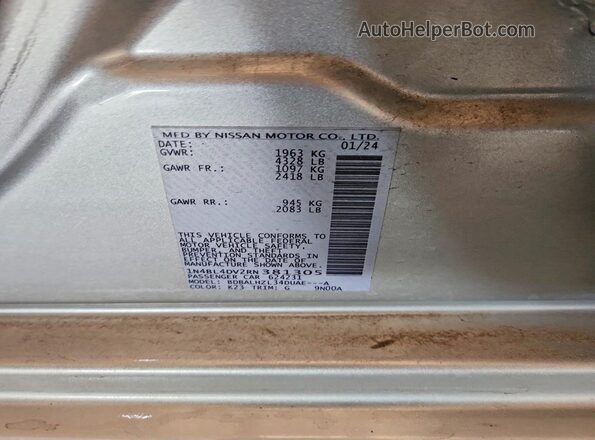 1N4BL4DV2RN381305 2024 NISSAN ALTIMA Silver ძრავის განყოფილების ხედი