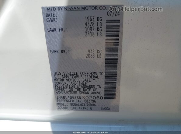 1N4BL4DV2SN302060 2025 NISSAN ALTIMA White Vista del compartimento del motor