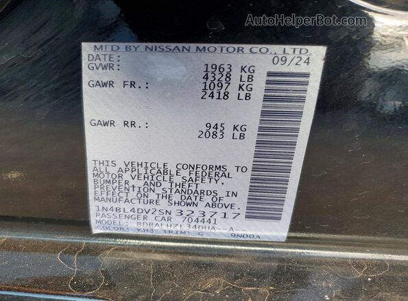 1N4BL4DV2SN323717 2025 NISSAN ALTIMA Black Vista del compartimento del motor