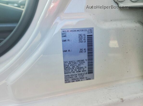 1N4BL4DV2SN346558 2025 NISSAN ALTIMA White ძრავის განყოფილების ხედი