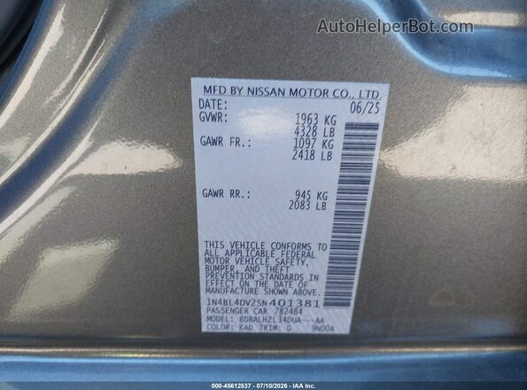 1N4BL4DV2SN401381 2025 NISSAN ALTIMA Gray Շարժիչի բաժամունքի տեսք