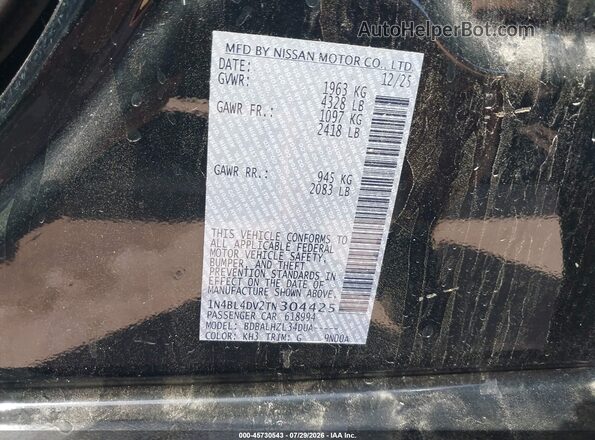 1N4BL4DV2TN304425 2026 NISSAN ALTIMA Black Շարժիչի բաժամունքի տեսք