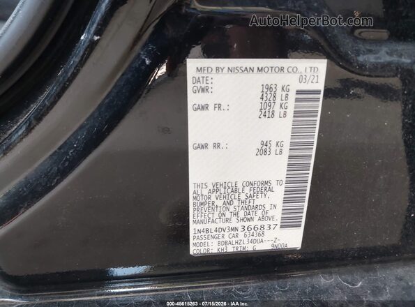 1N4BL4DV3MN366837 2021 NISSAN ALTIMA Black Widok komory silnika