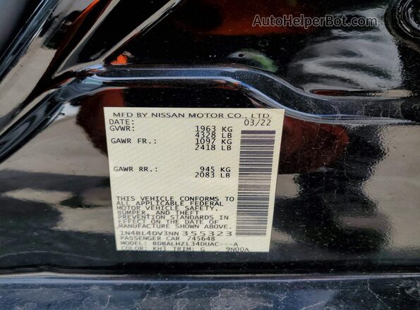 1N4BL4DV3NN355323 2022 NISSAN ALTIMA Black Շարժիչի բաժամունքի տեսք