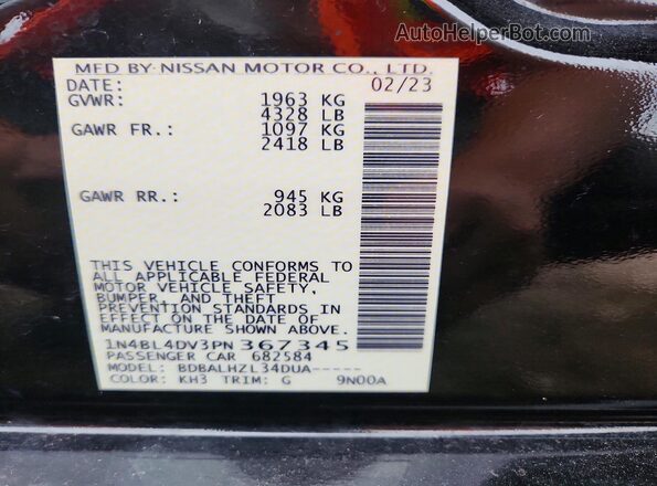 1N4BL4DV3PN367345 2023 NISSAN ALTIMA Black Շարժիչի բաժամունքի տեսք