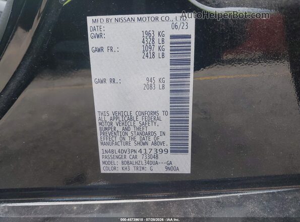 1N4BL4DV3PN417399 2023 NISSAN ALTIMA Black Շարժիչի բաժամունքի տեսք