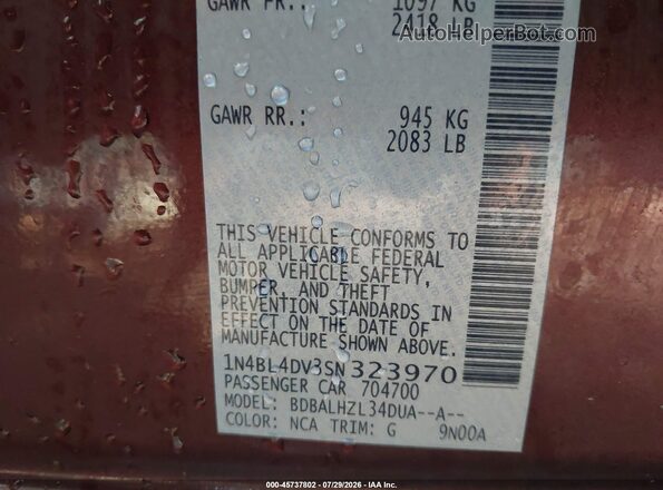 1N4BL4DV3SN323970 2025 NISSAN ALTIMA Maroon Вид підкапотного простору