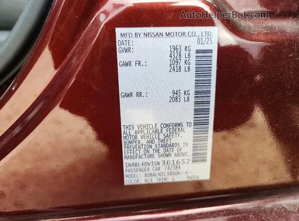 1N4BL4DV3SN361652 2025 NISSAN ALTIMA Темно-бордовый Вид подкапотного пространства
