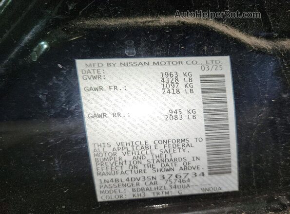 1N4BL4DV3SN376734 2025 NISSAN ALTIMA Black ძრავის განყოფილების ხედი