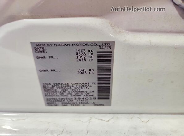 1N4BL4DV3SN394019 2025 NISSAN ALTIMA White Շարժիչի բաժամունքի տեսք